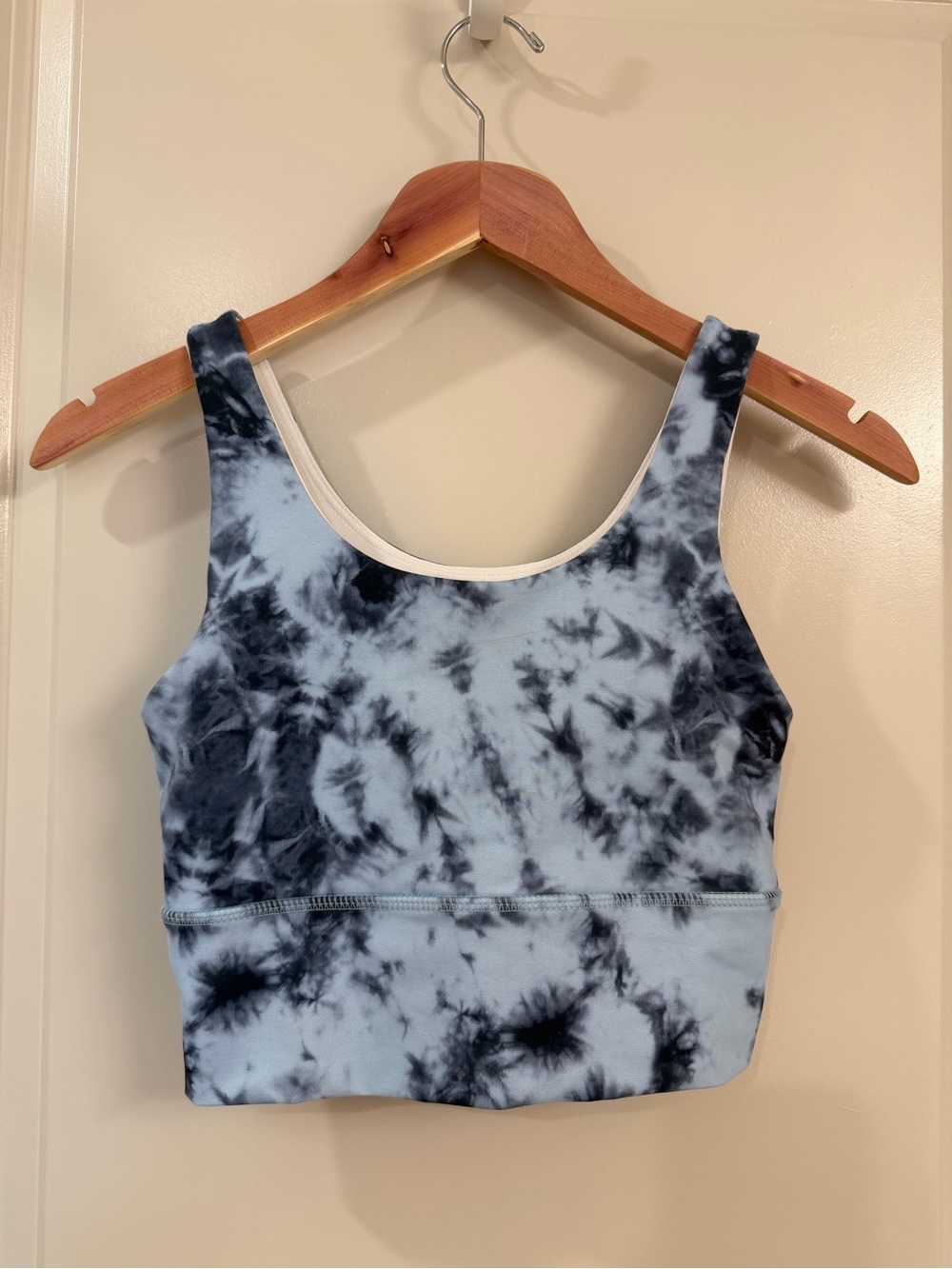 DYI Blue & White Tie-Dye Longline Scoop Sports Bra SZ S Like New